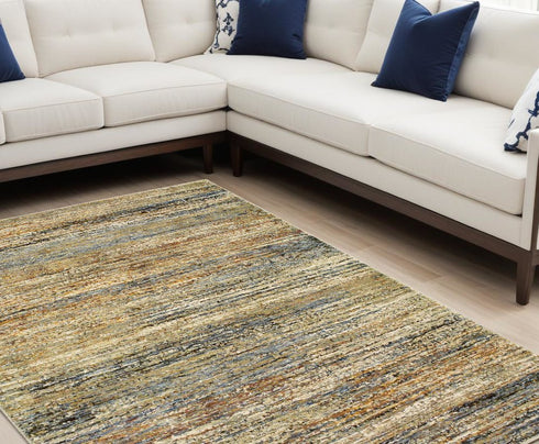 2' X 8' Gold And Slate Abstract Runner Rug